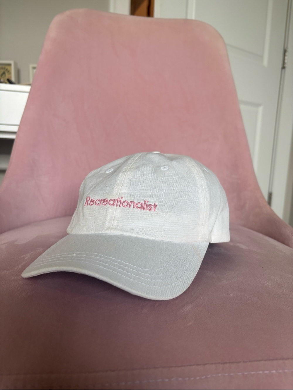 Outdoor Voices White Baseball Cap with Pink Embroidery